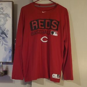 Nike Red Long Sleeve Baseball Tee with Authentic MLB Patch Large